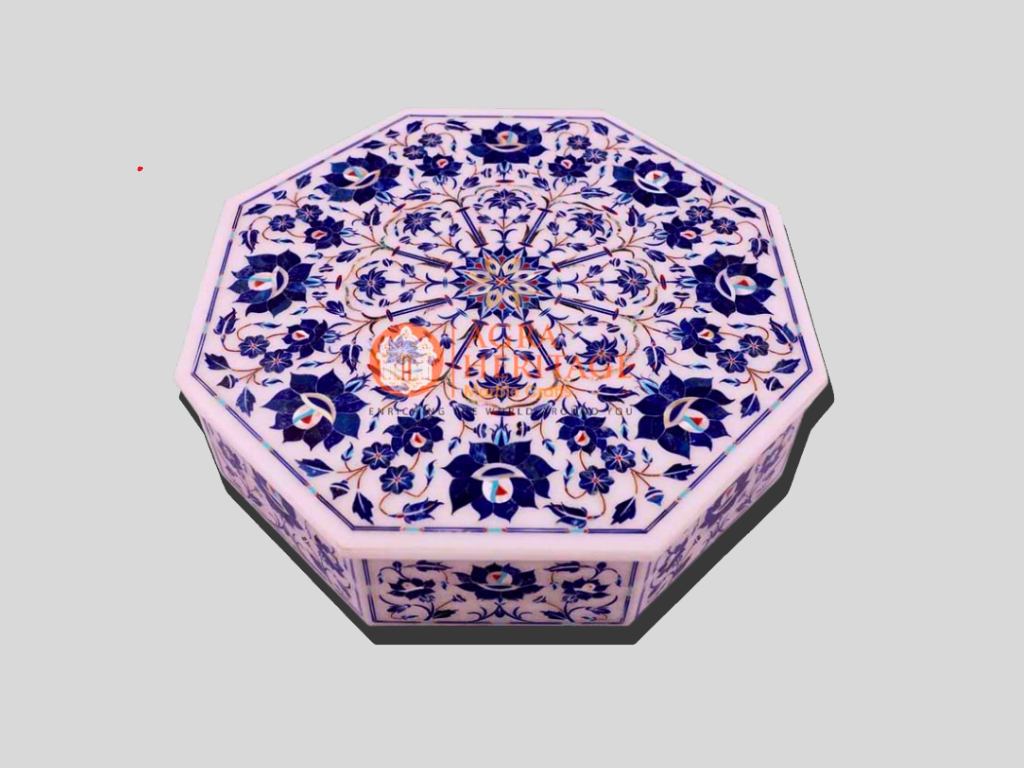 Marble Jewelry Vintage Box Lapis Floral Art